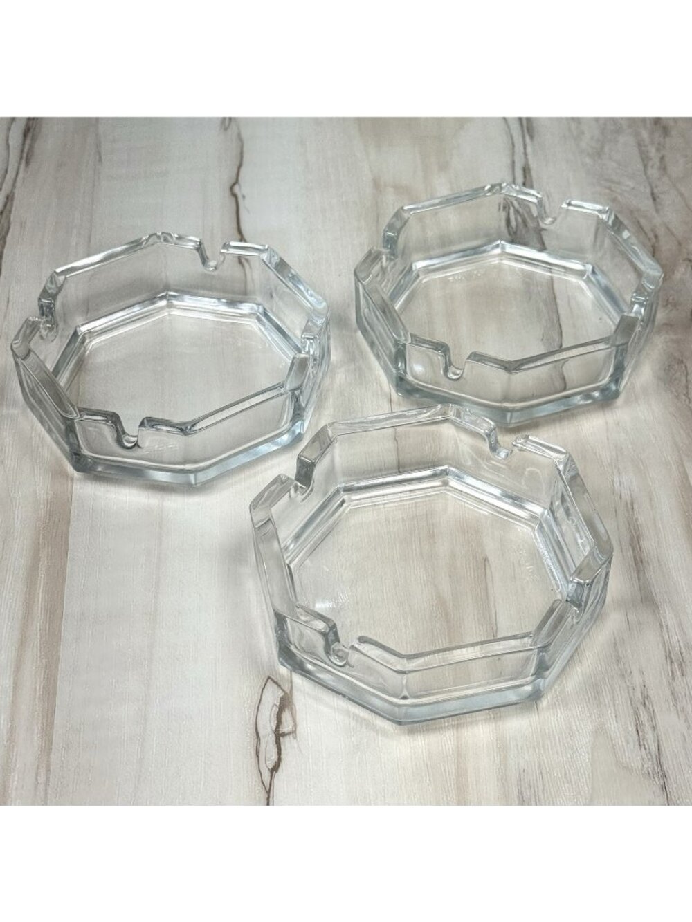 VTG Lot 3 Luminarc Clear Glass 4-Slot Octagonal 4.25" ASHTRAYS Made in France